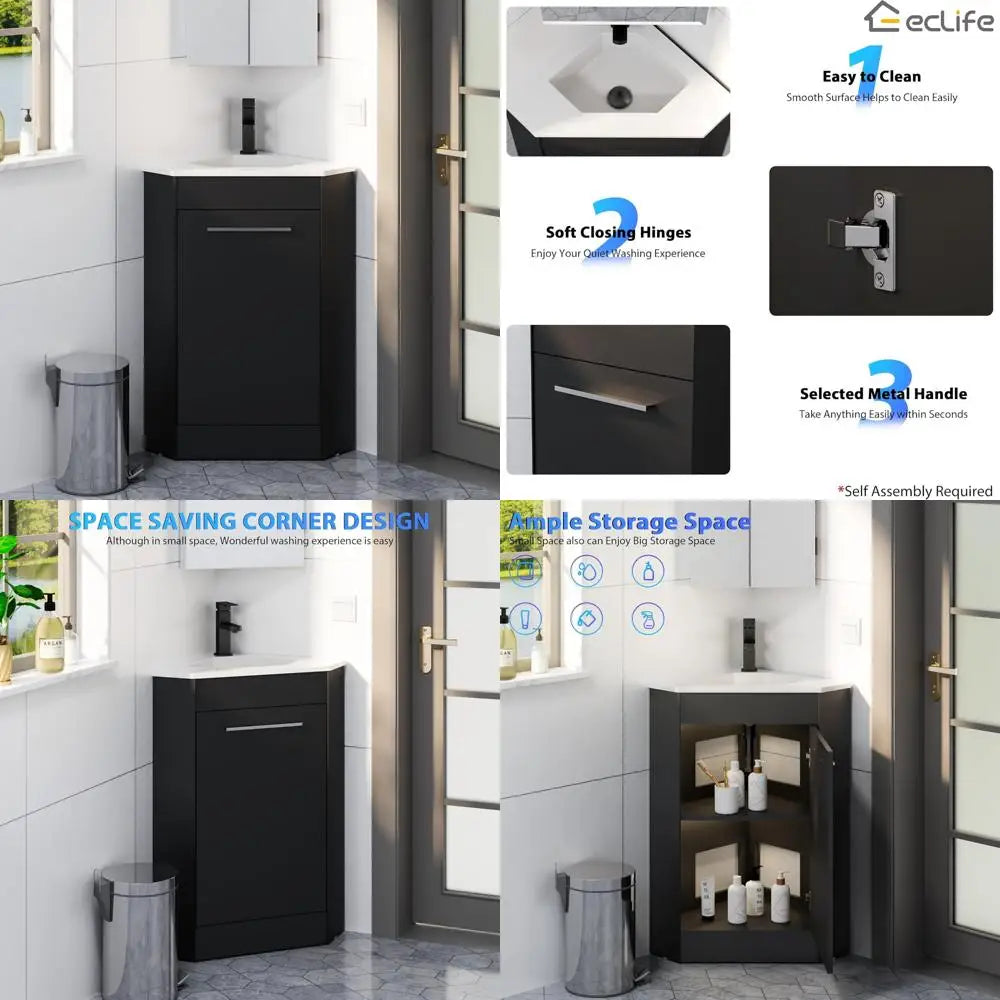 Corner Vanity Set For Compact Bathrooms With Soft Closing Hinges