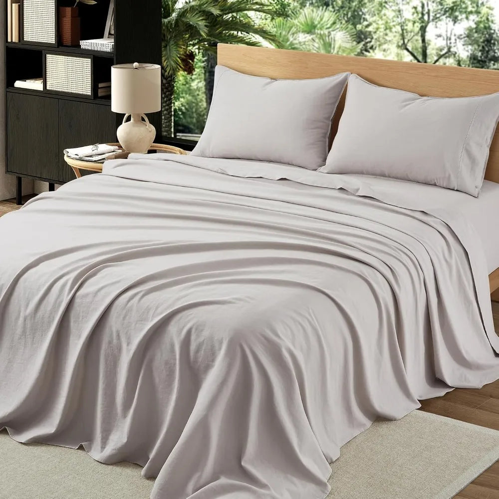 French Linen Sheet Set 4 Piece Breathable Natural Bedding