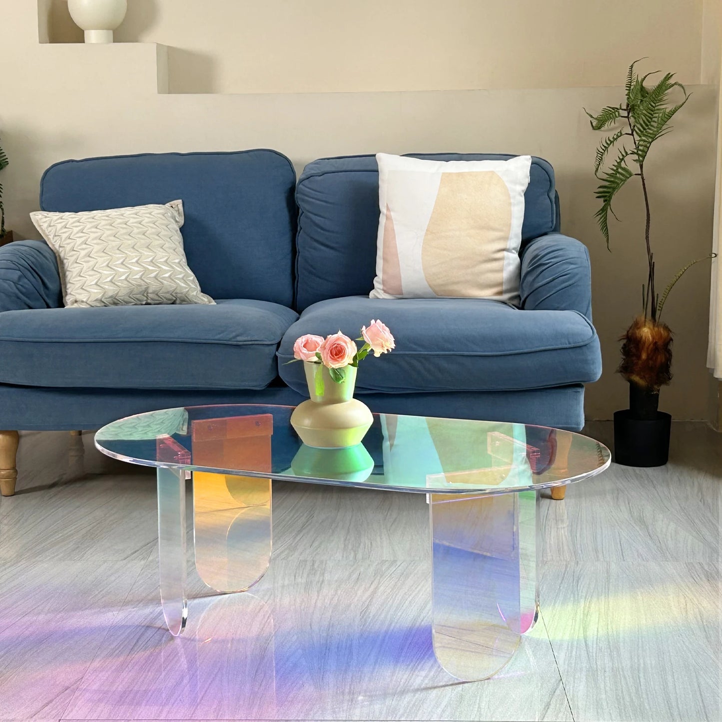Iridescent Acrylic Coffee Table Modern Oval Design Furniture