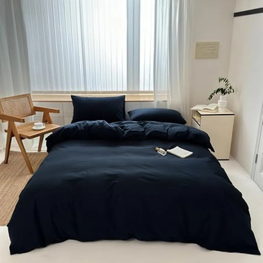 Duvet Cover Set 3 Pieces 100 Percent Washed Cotton Jacquard
