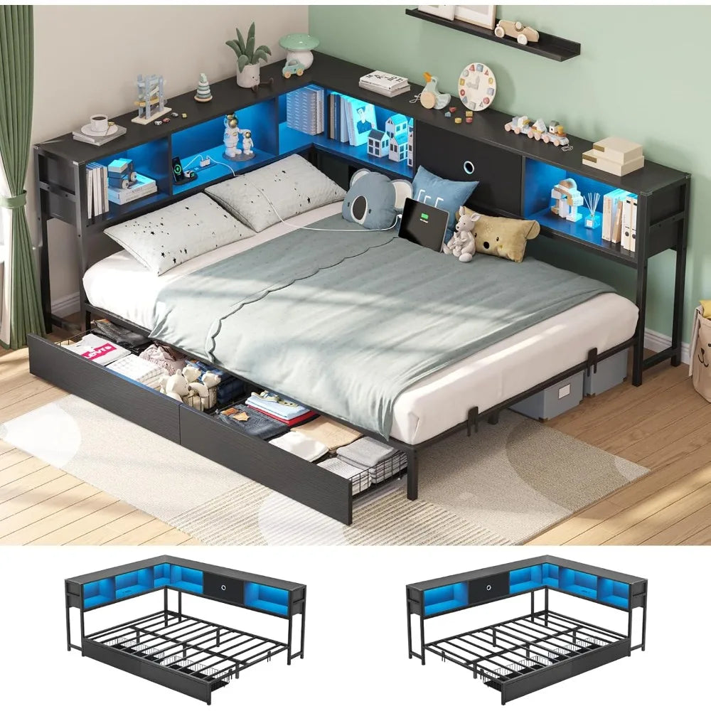 Space Saving Daybed With Storage Drawers And Charging Station