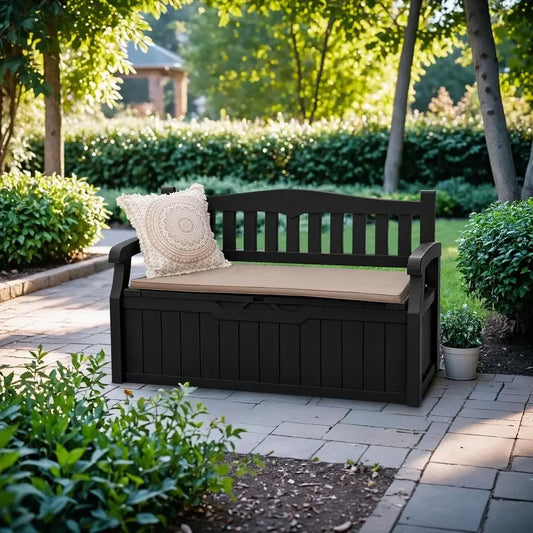 Lockable Outdoor Storage Bench With Cushions For Patio Or Garden