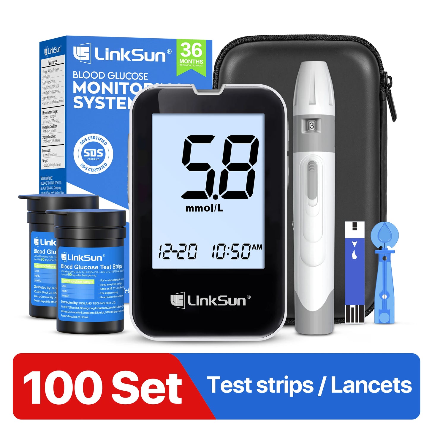 Linksun G-425-3 Glucose Meter Complete Kit With Test Strips