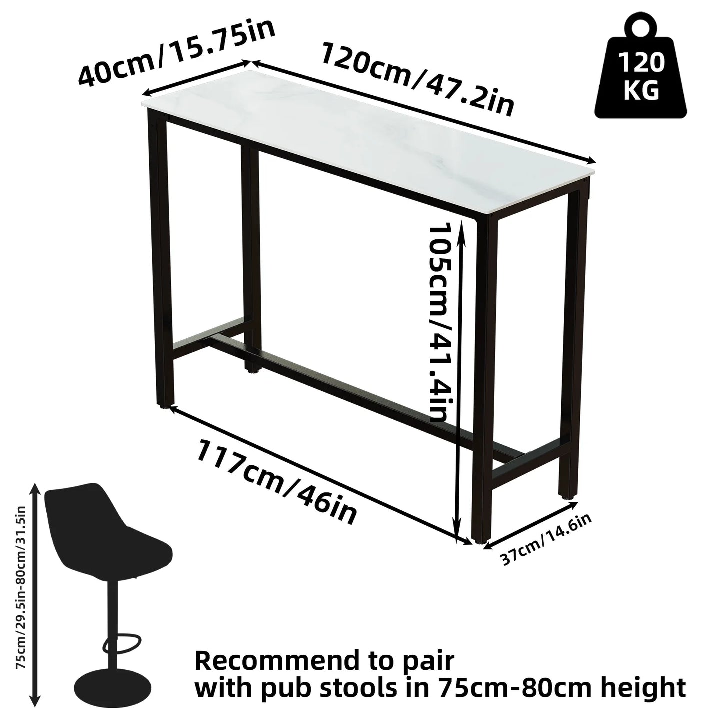 Wisfor Sintered Stone Counter Height Dining Table With Metal Frame