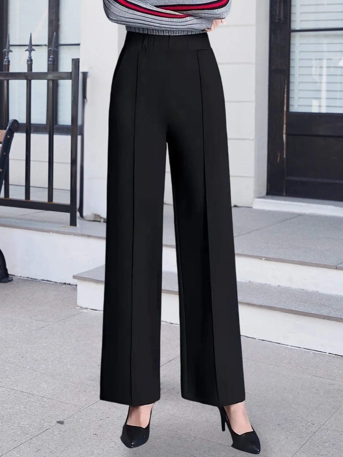 Women's High Waist Straight Leg Pants with Pockets for Business Casual Office Wear