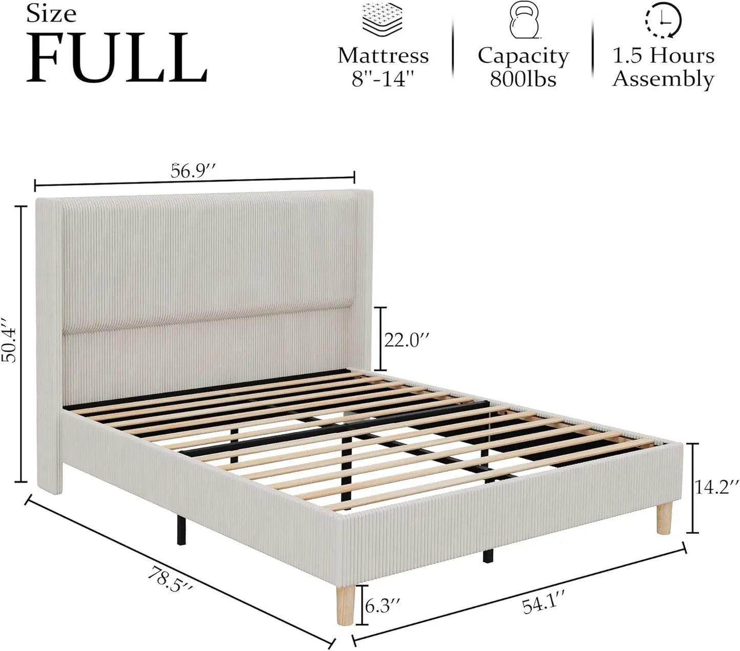 Corduroy Upholstered King Bed Frame with Wingback Headboard