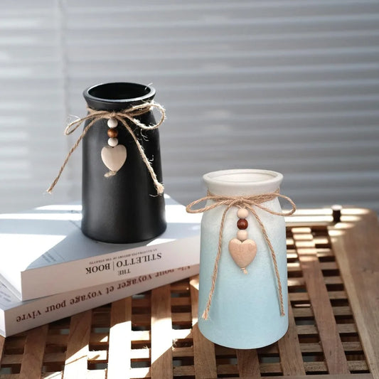 Handcrafted Bohemian Ceramic Vase Jute Heart Charm