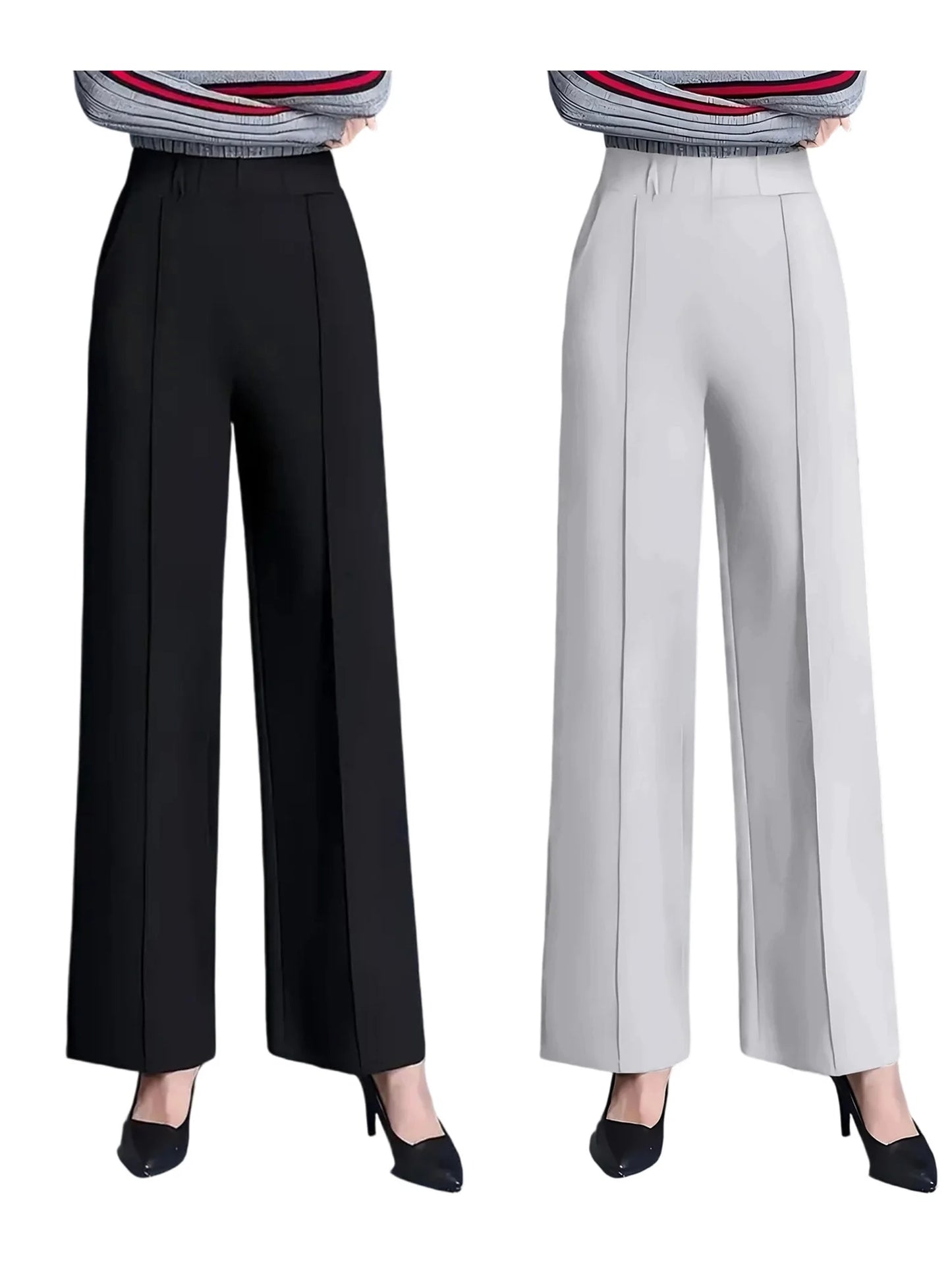 Women's High Waist Straight Leg Pants with Pockets for Business Casual Office Wear