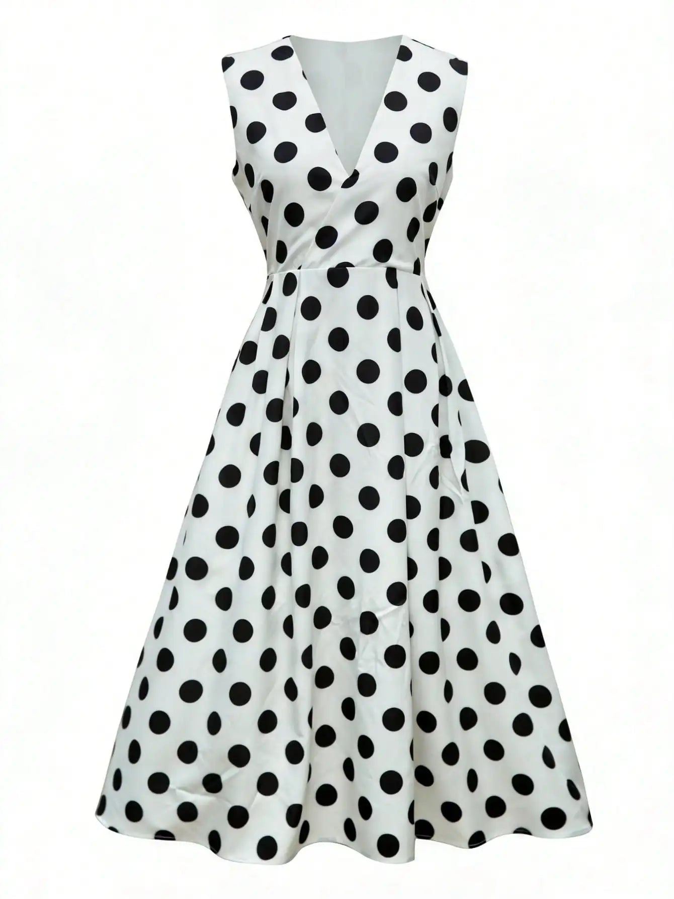 Women's V-Neck Polka Dot Sleeveless Wrap Dress With Waist Tie