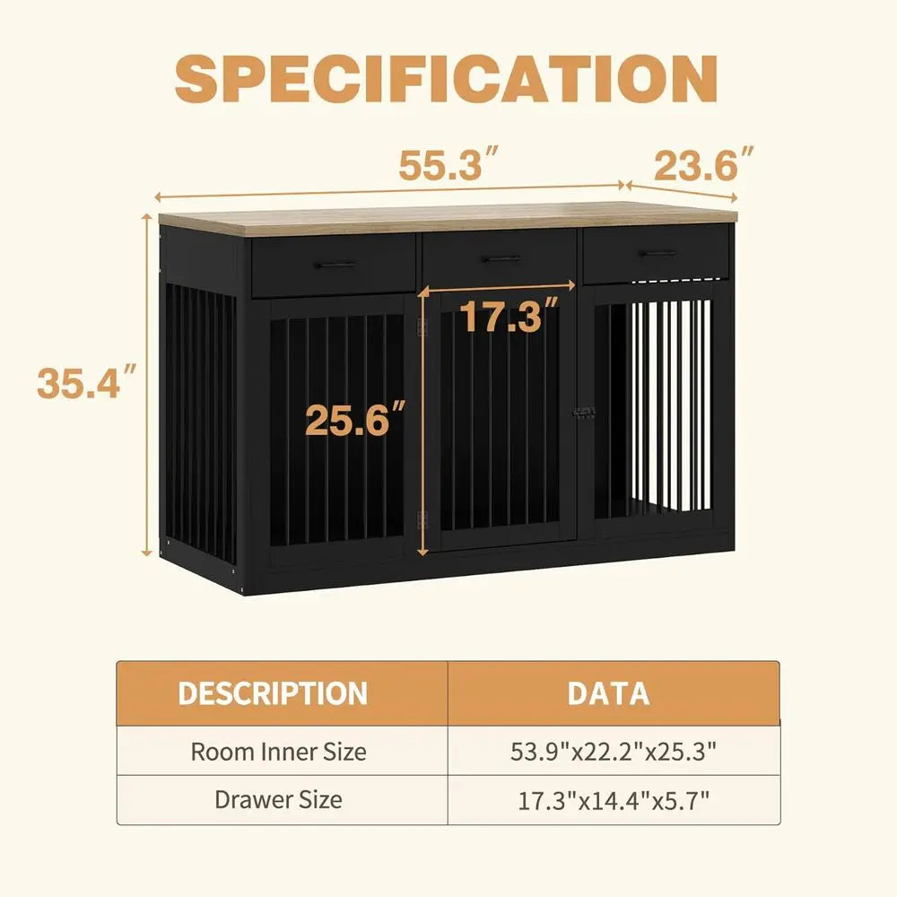 Wooden 3 Door Dog Crate TV Stand