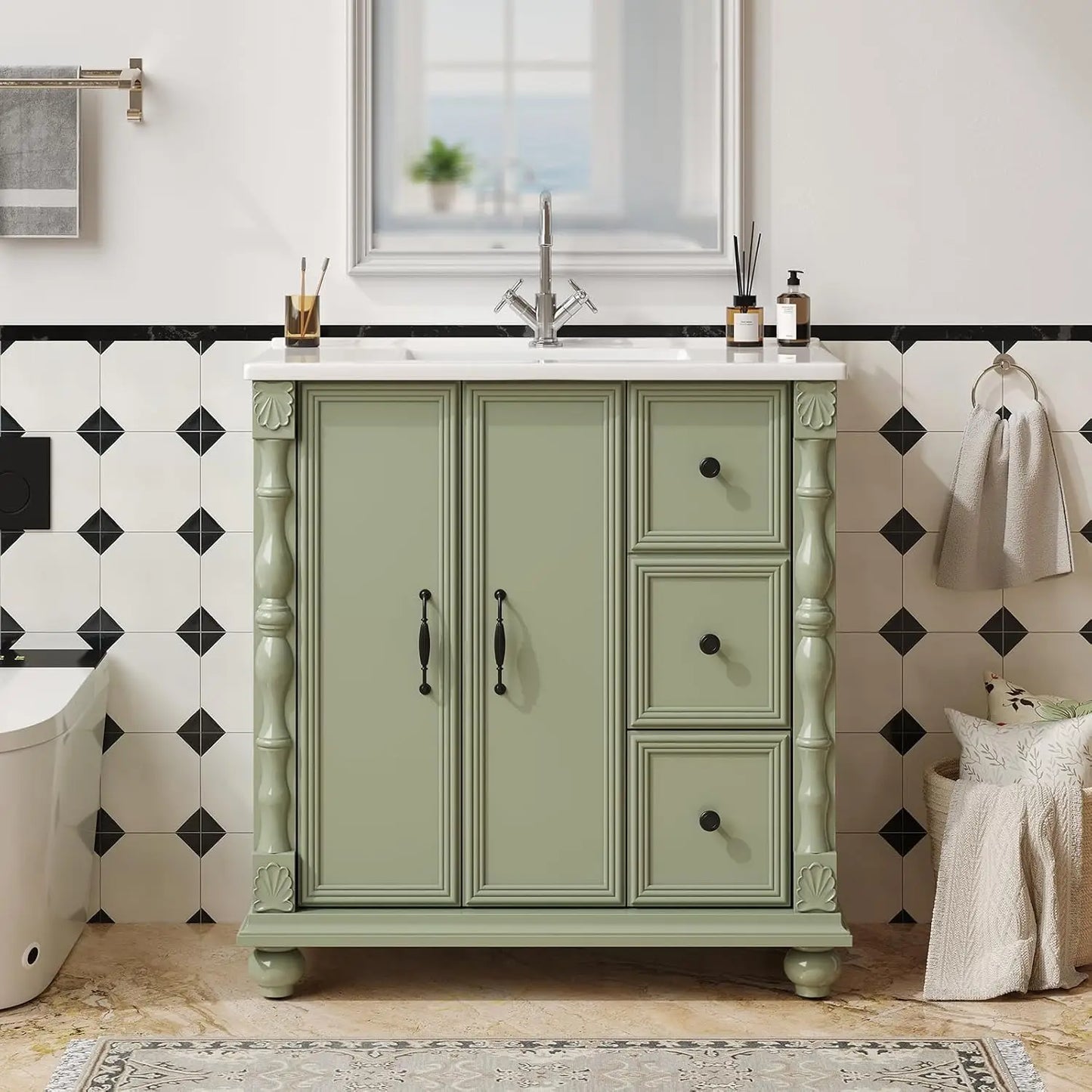 Modern Bathroom Vanity With Sink And Solid Wood Legs