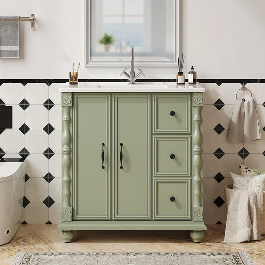 Modern Bathroom Vanity With Sink And Solid Wood Legs
