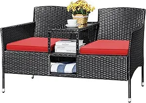 Modern Rattan 2 Seat Patio Conversation Set With Cushions
