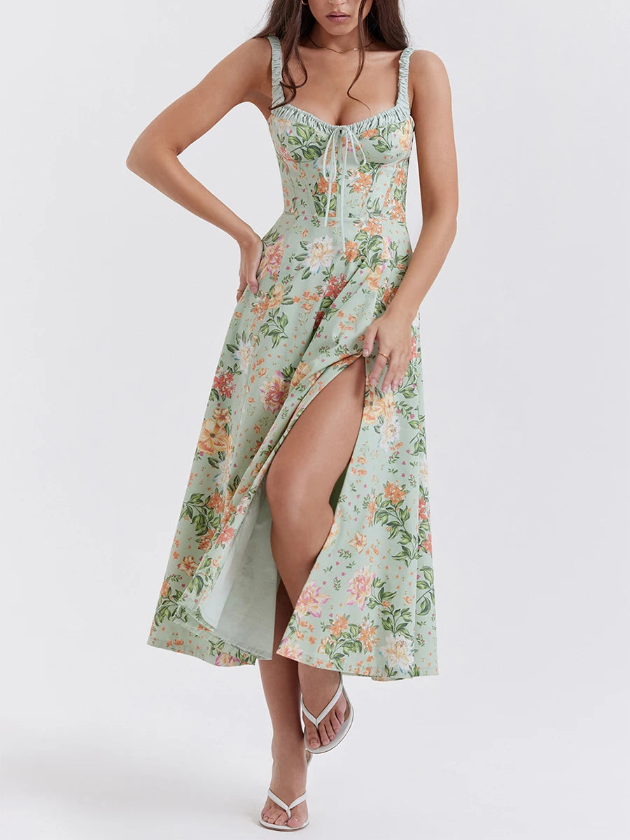 Women Summer Casual Midi Dress Floral Print Dress