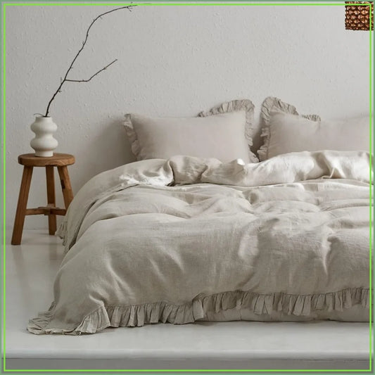 100 Percent Linen Duvet Cover Set 3 Piece Ruffle Bedding
