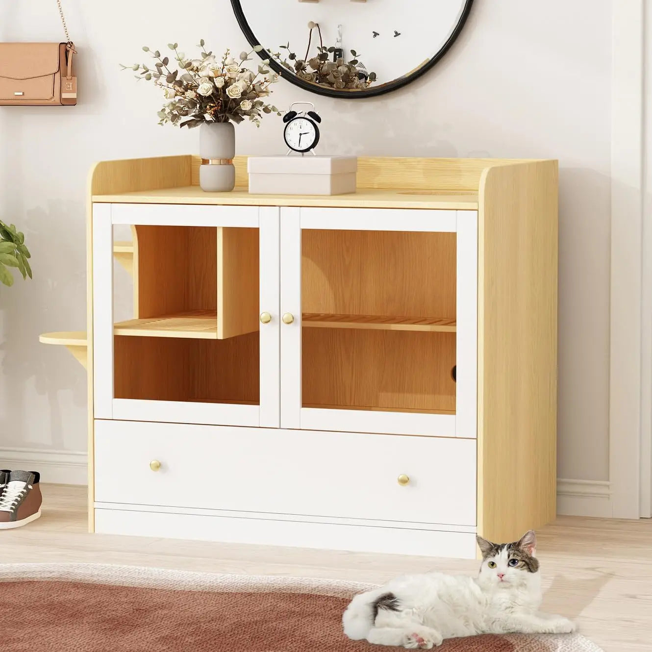 Extra Large Cat Litter Box Enclosure Cabinet With Cat Condo And Stairs