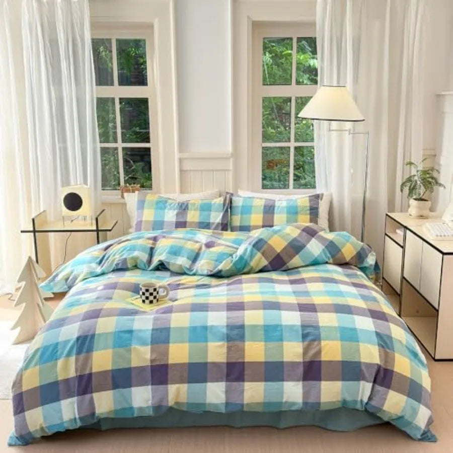 Duvet Cover Set 3 Pieces 100 Percent Washed Cotton Jacquard