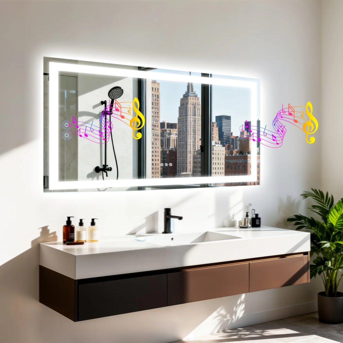 Led Bathroom Mirror With Bluetooth Speaker Illuminated And Fogless