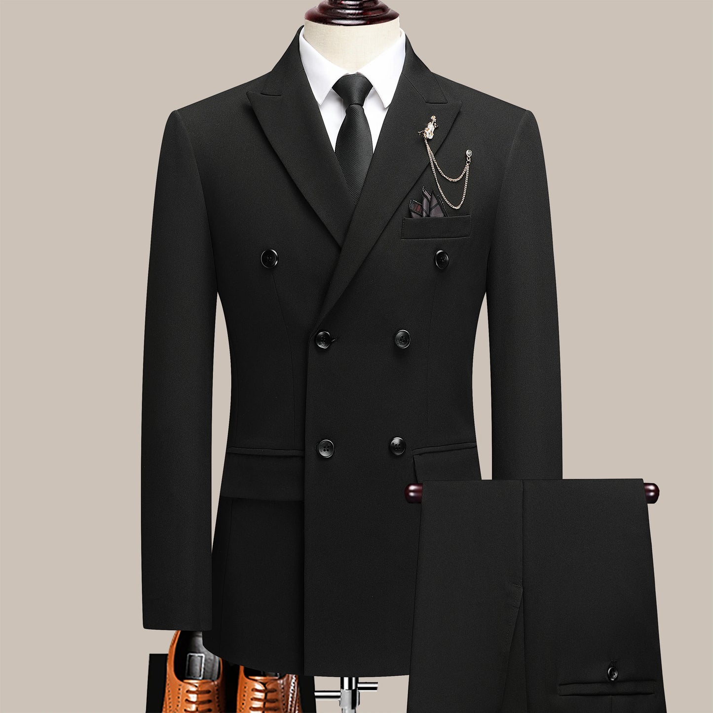 Songwe Men's Double Breasted Two-Piece Business Suit Lapel Collar