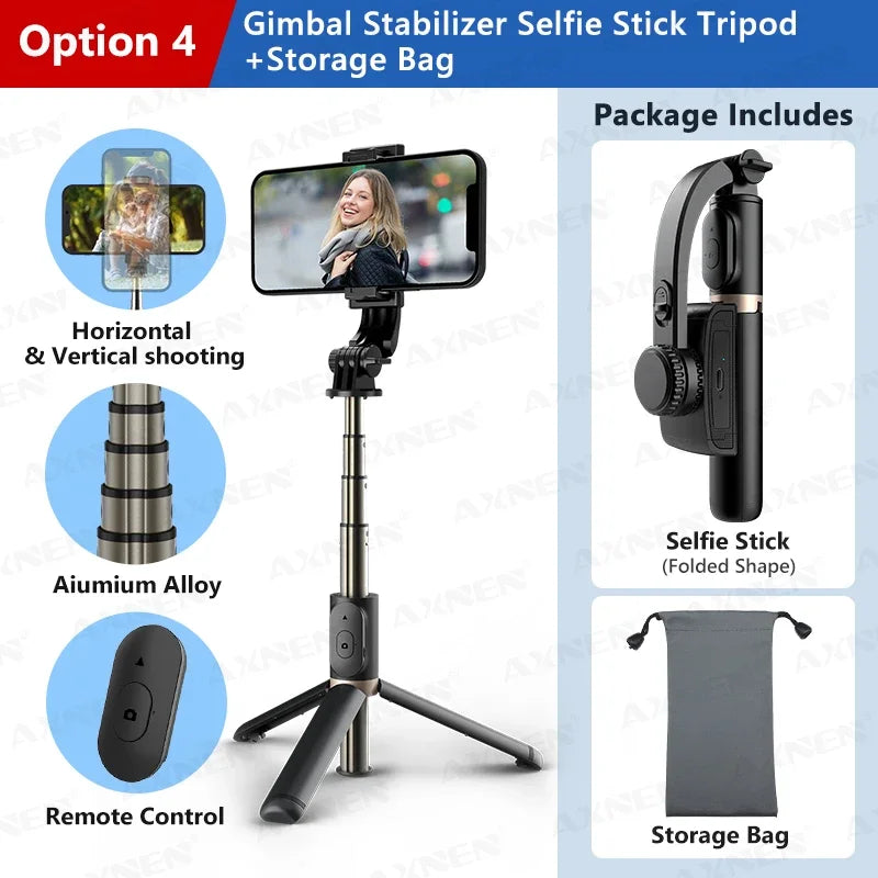 Axnen Handheld Phone Holder Gimbal Stabilizer Selfie Stick Foldable Tripod
