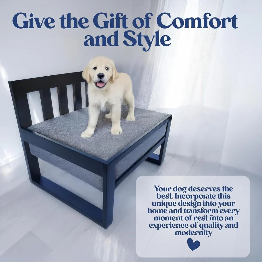 Raised Bunk Design Wooden Dog Bed Frame with Adjustable Legs
