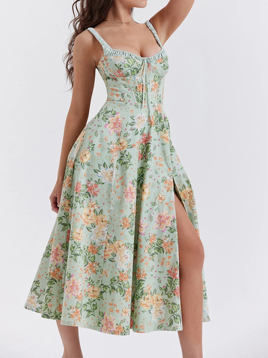 Women Summer Casual Midi Dress Floral Print Dress