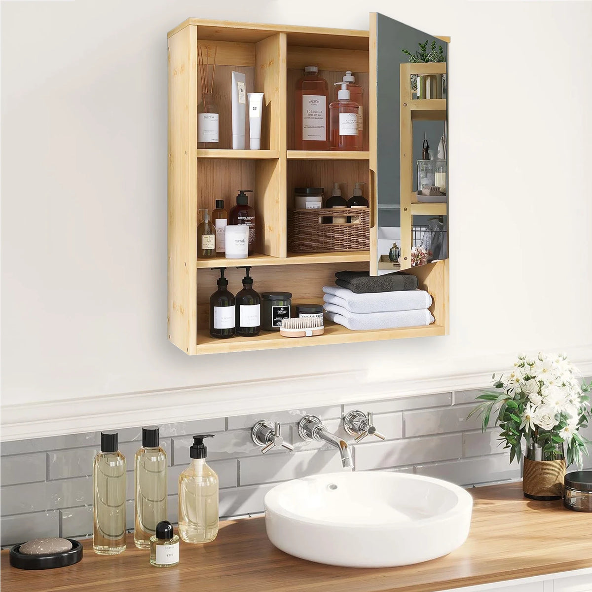 Wisfor Bamboo Medicine Cabinet With Mirror