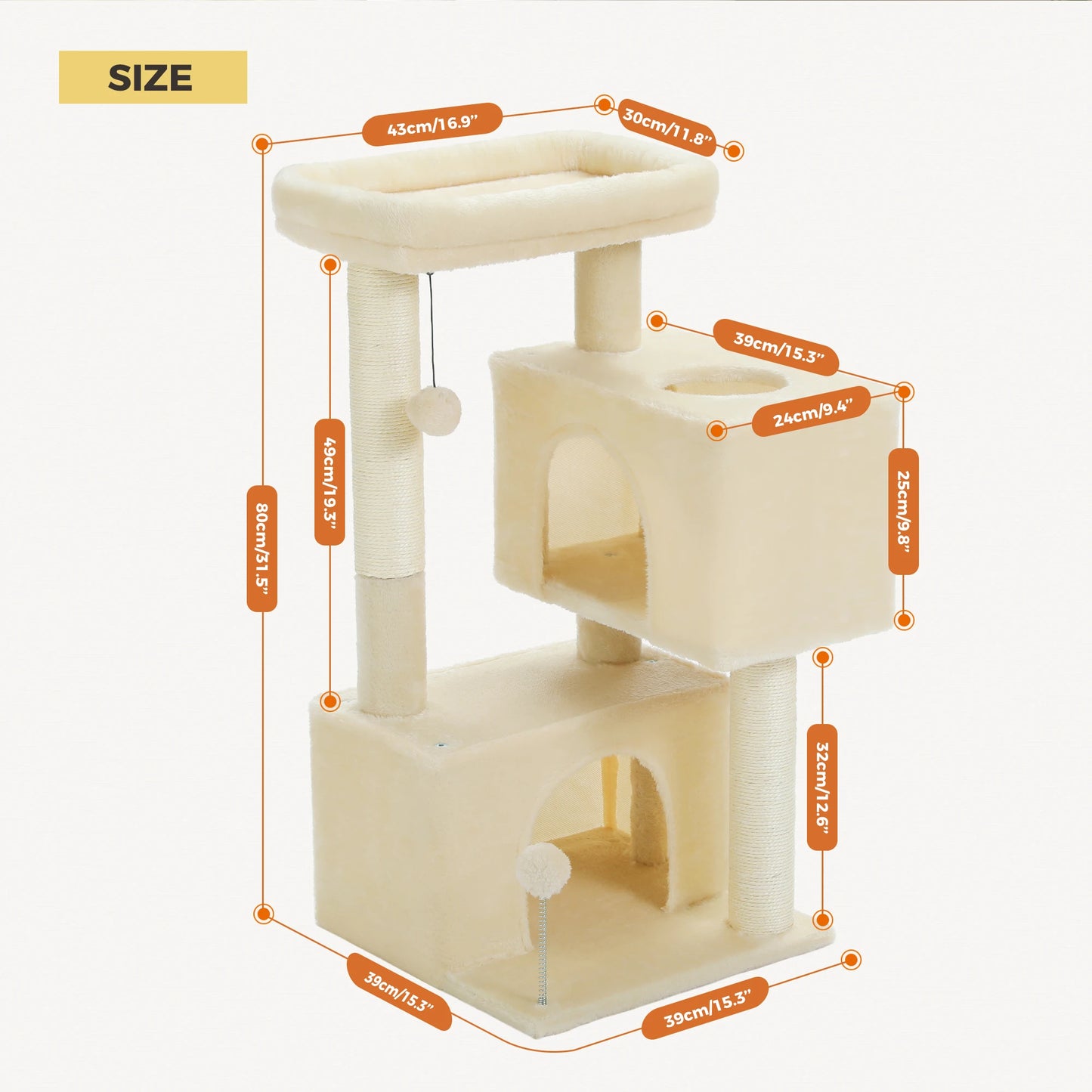 PAWZ Road Cat Tower with Condos and Sisal Scratching Pad