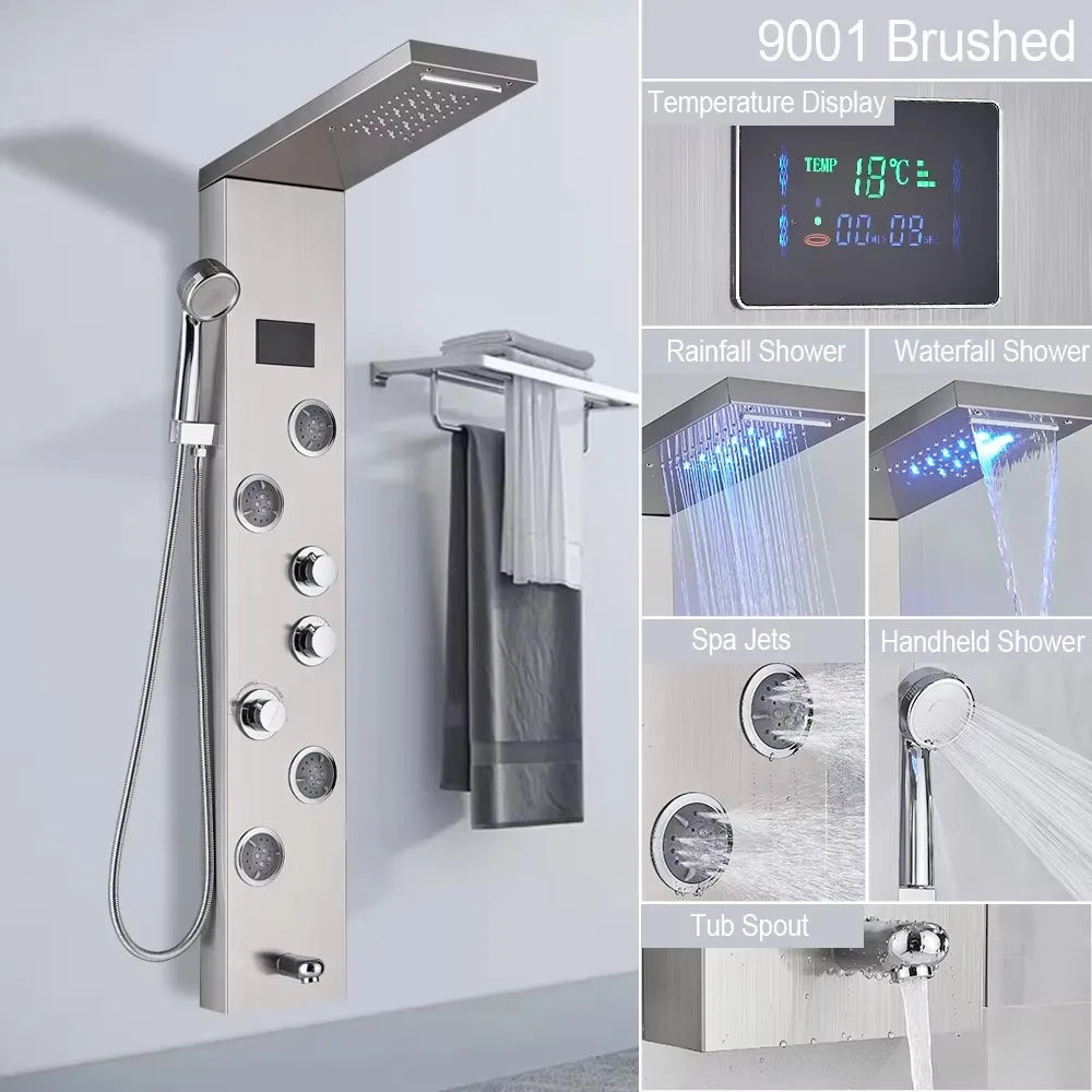 Shower Panel With LED Rainfall Waterfall Shower Head