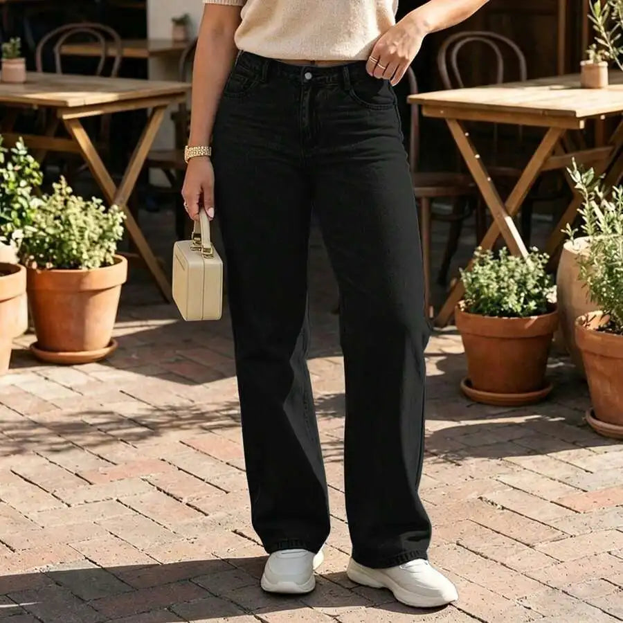 Women's Mid Rise Straight Leg Denim Jeans Loose Fit