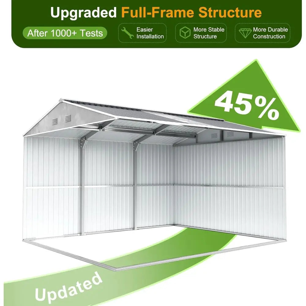 12x10ft Durable Metal Shed - with Double Doors, Clear Roof Panels, and Windows