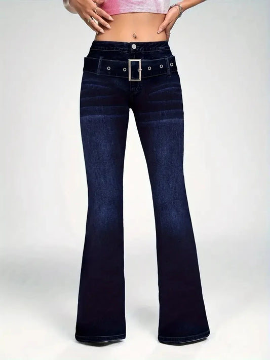 Casual Wash Stretch Slim Flare Jeans For Women Denim