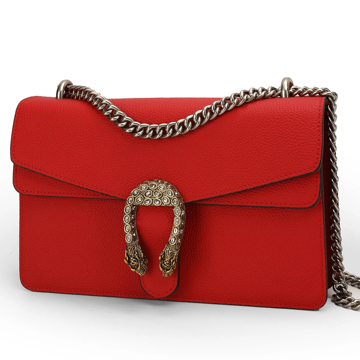 Genuine Leather Crossbody Bag With Elegant Chain Straps