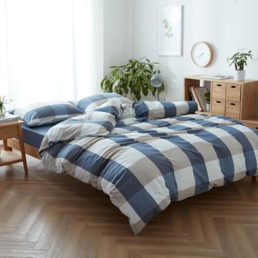 Duvet Cover Set 3 Pieces 100 Percent Washed Cotton Jacquard