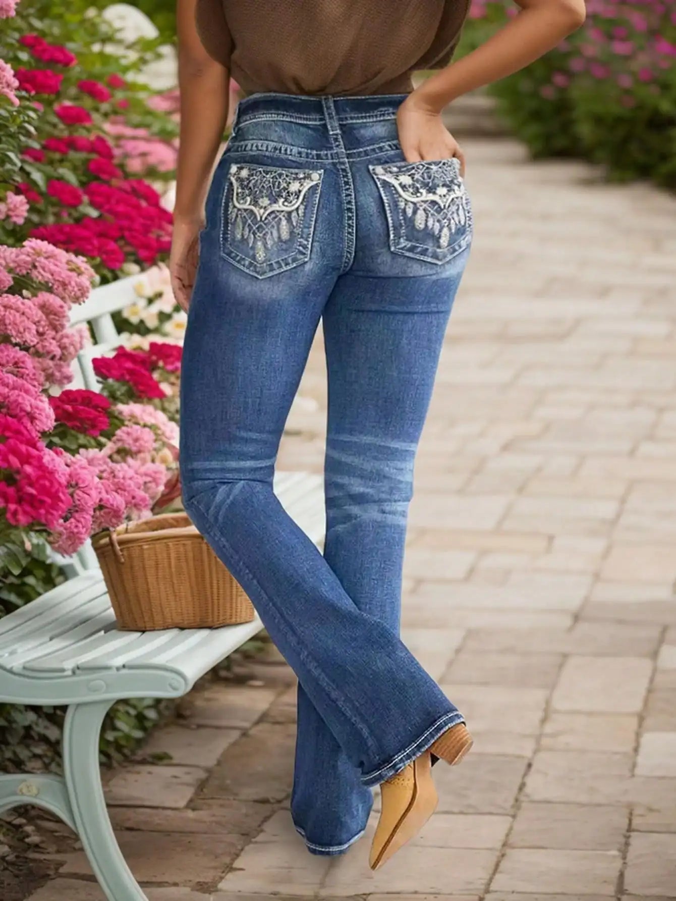 Flare Womens Jeans With Embroidered Wash Details For Comfort