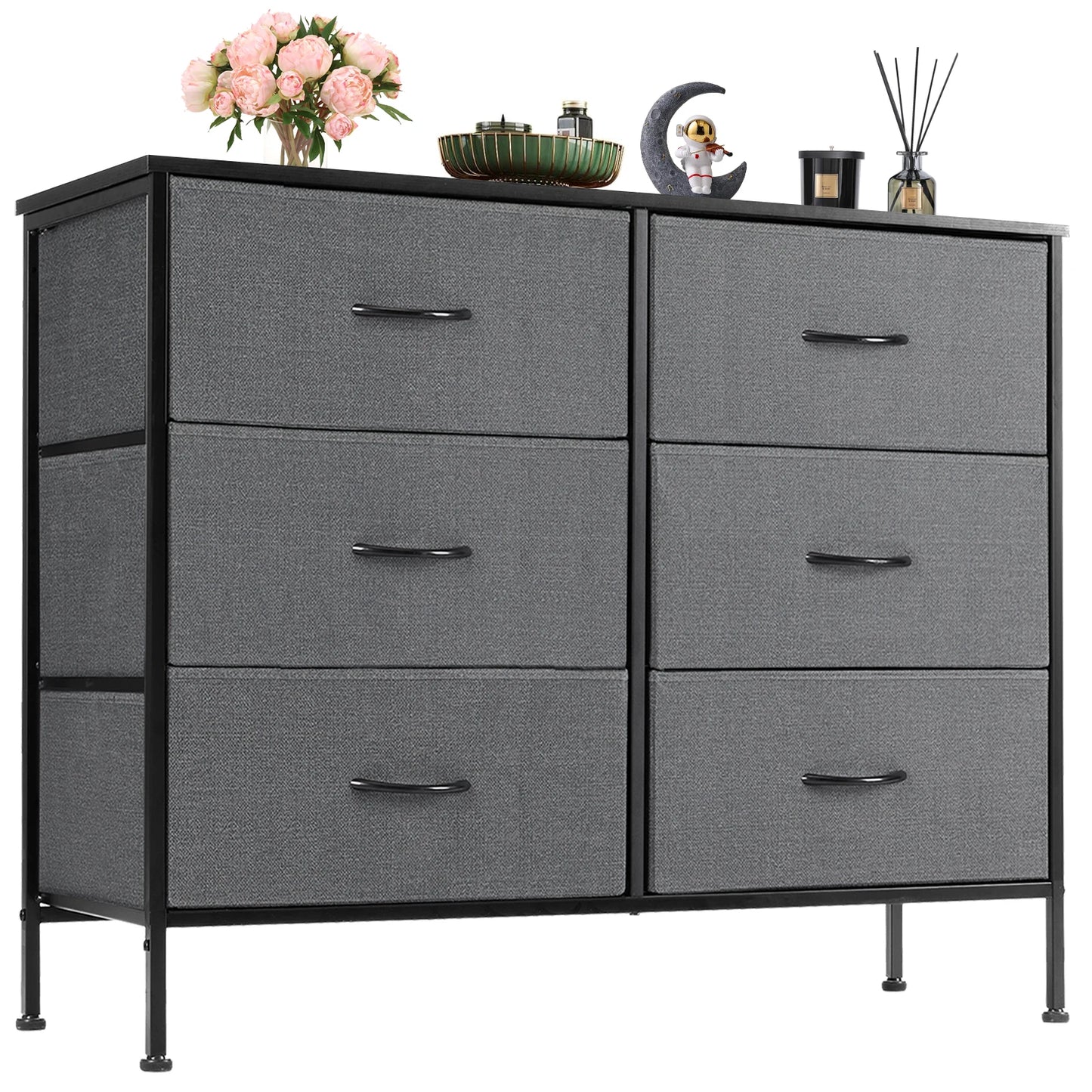 JHK Six Drawer Fabric Nightstand With Storage Cabinet Furniture