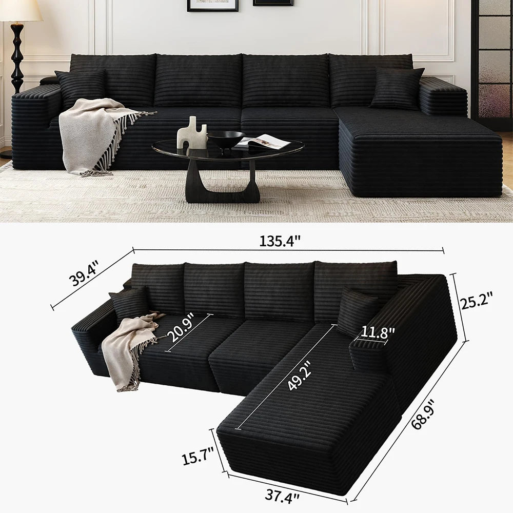 YQXH Cloud Style Corduroy Covered Sectional Sofa U Shaped