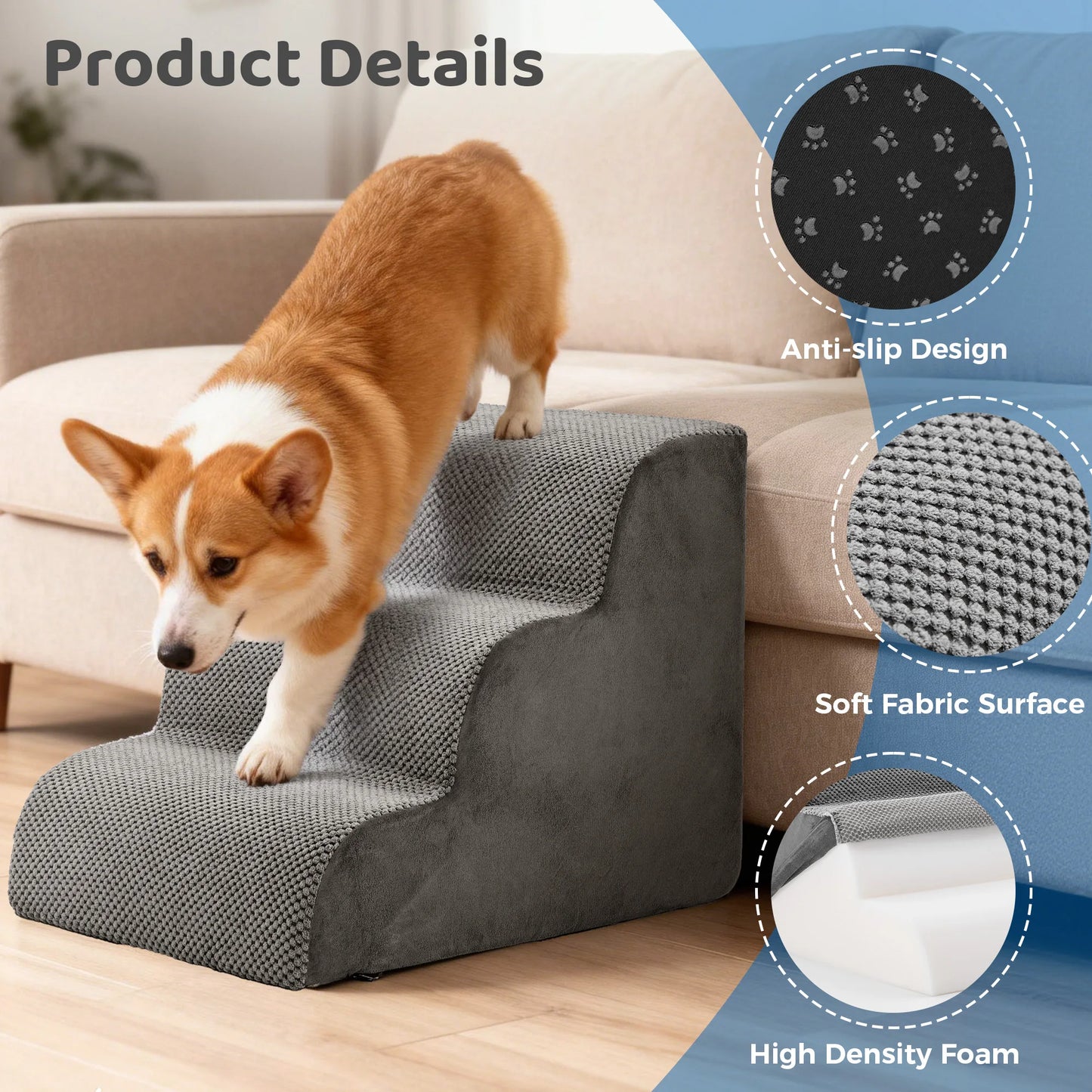 Curved Foam Pet Stairs for Dogs & Cats