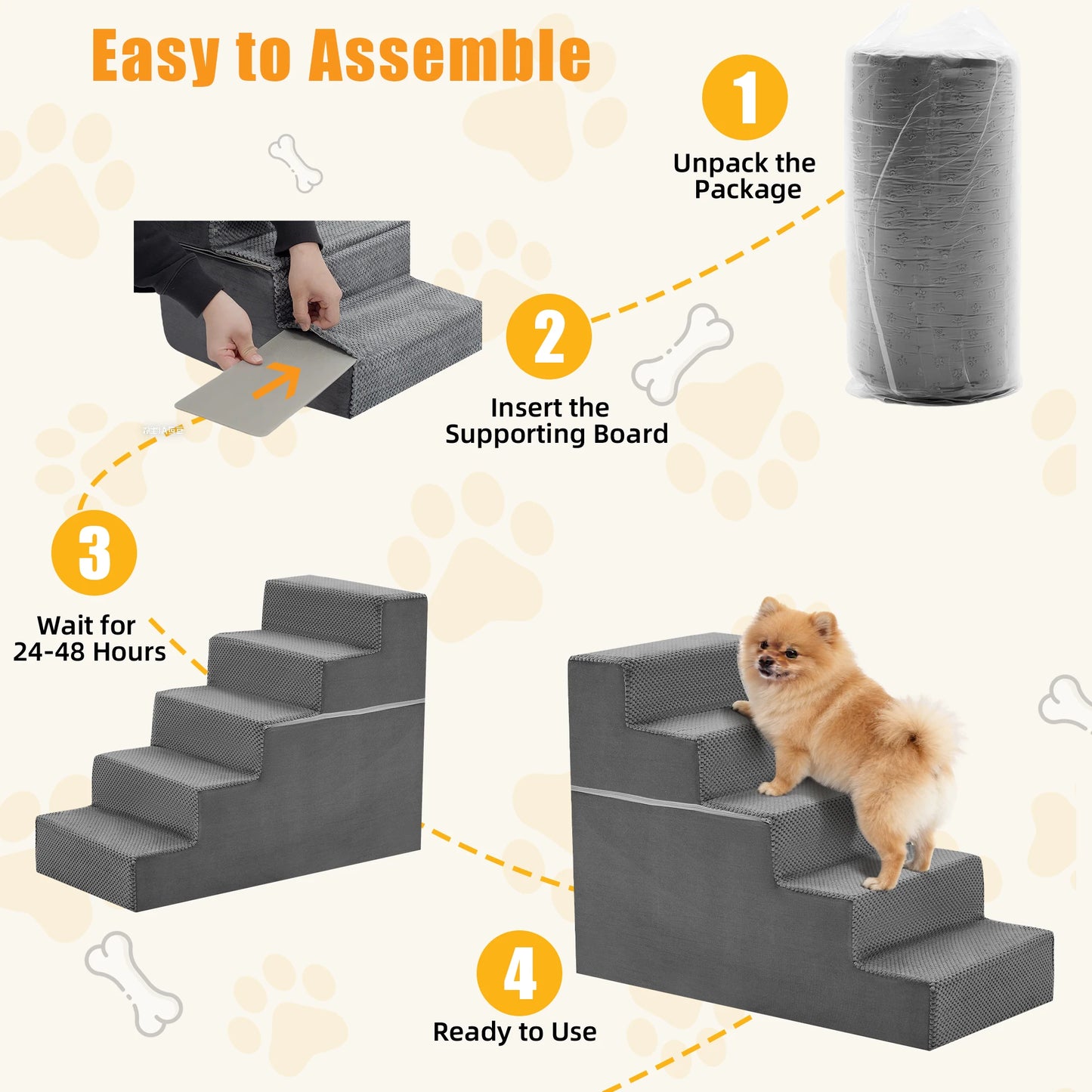 Curved Foam Dog Stairs for Beds, Sofas & Couches