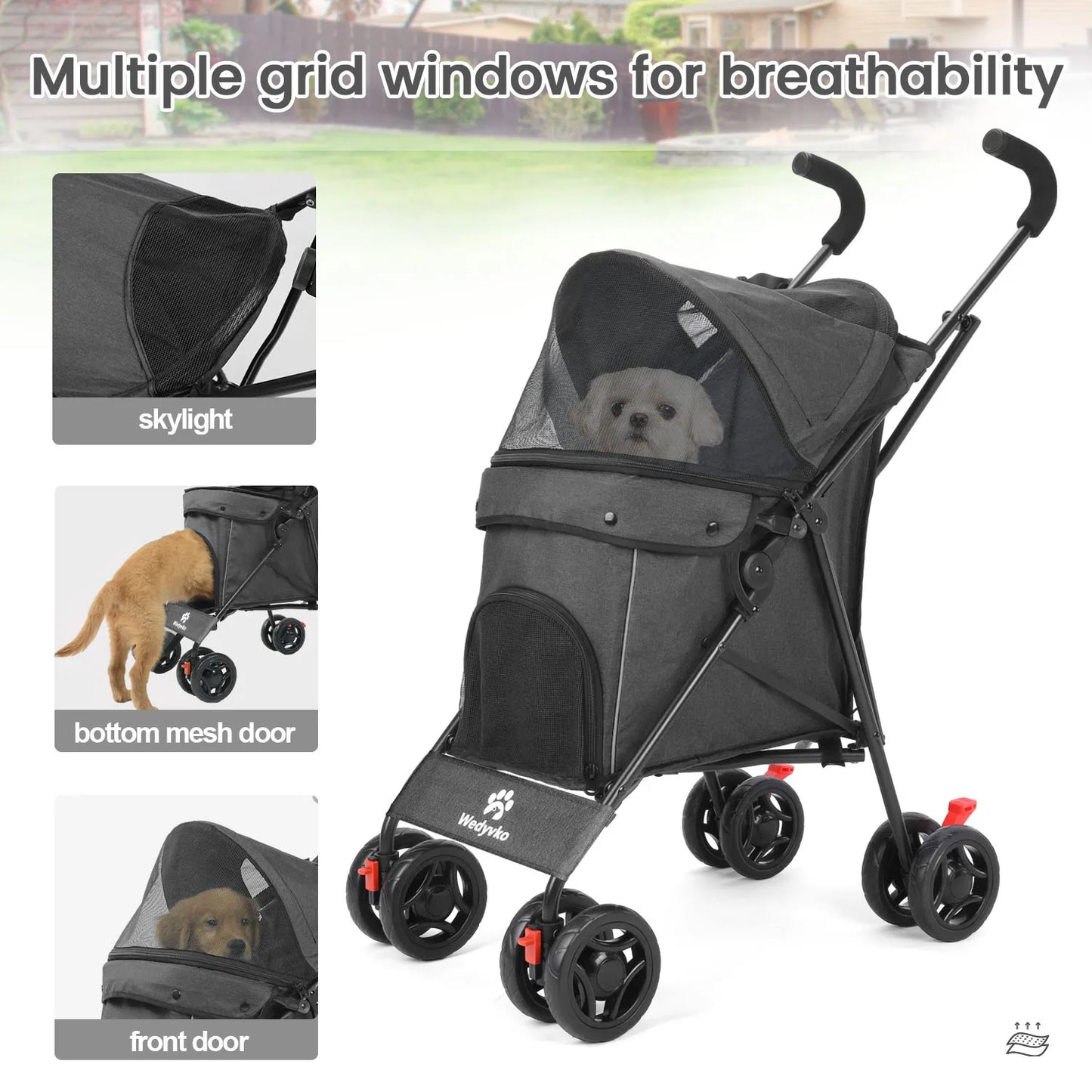Wedyvko Pet Dog Stroller With Brakes And Storage Travel
