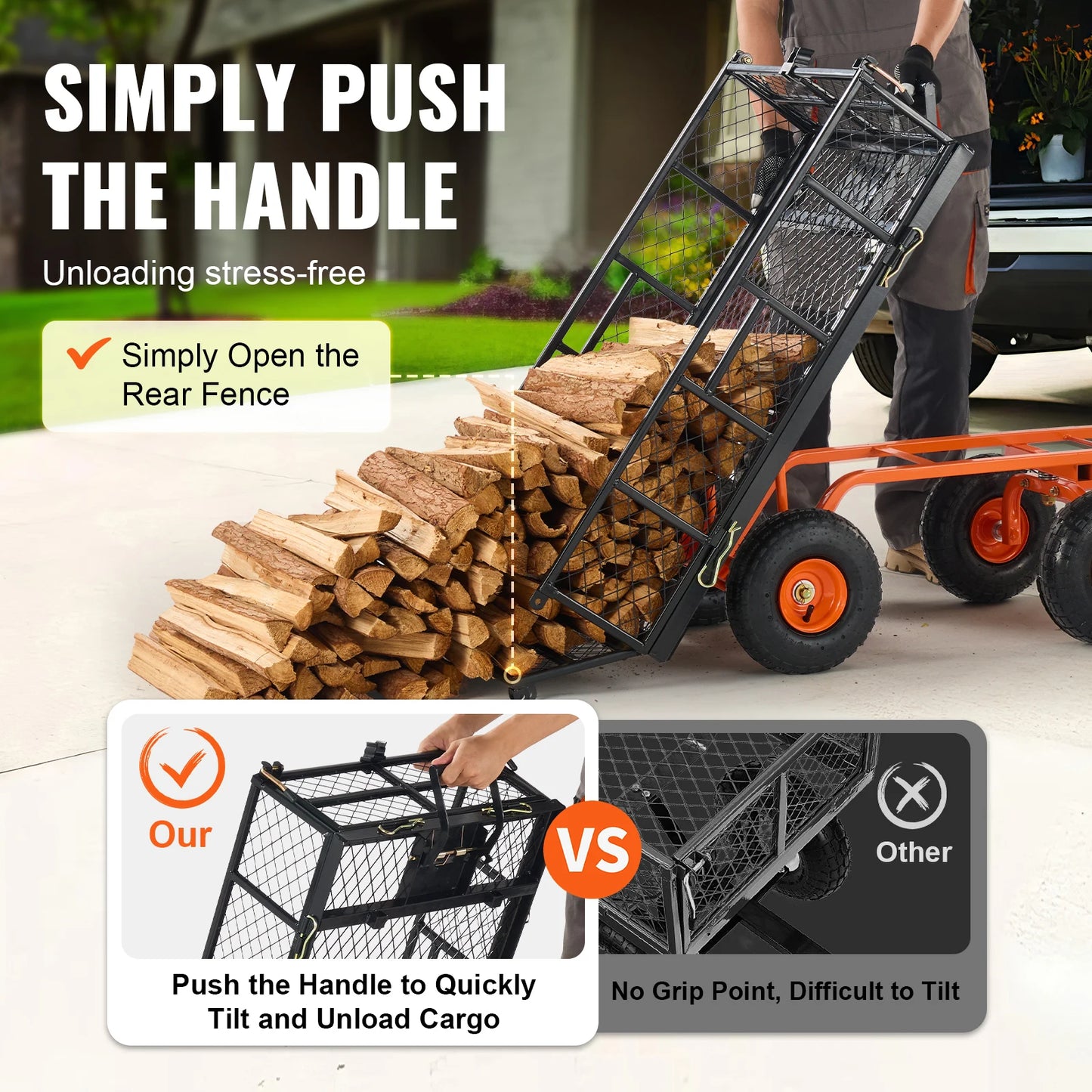 SucceBuy Versatile Dump Cart Wheelbarrow 400 to 880 Pounds Capacity