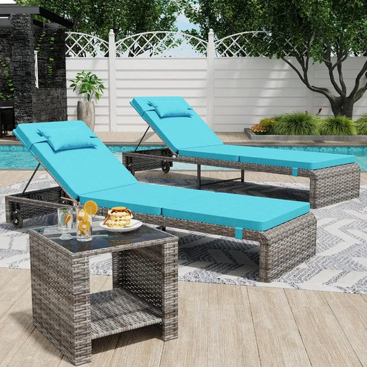 Outdoor Lounge Chairs Set of 2 With Adjustable Backrest