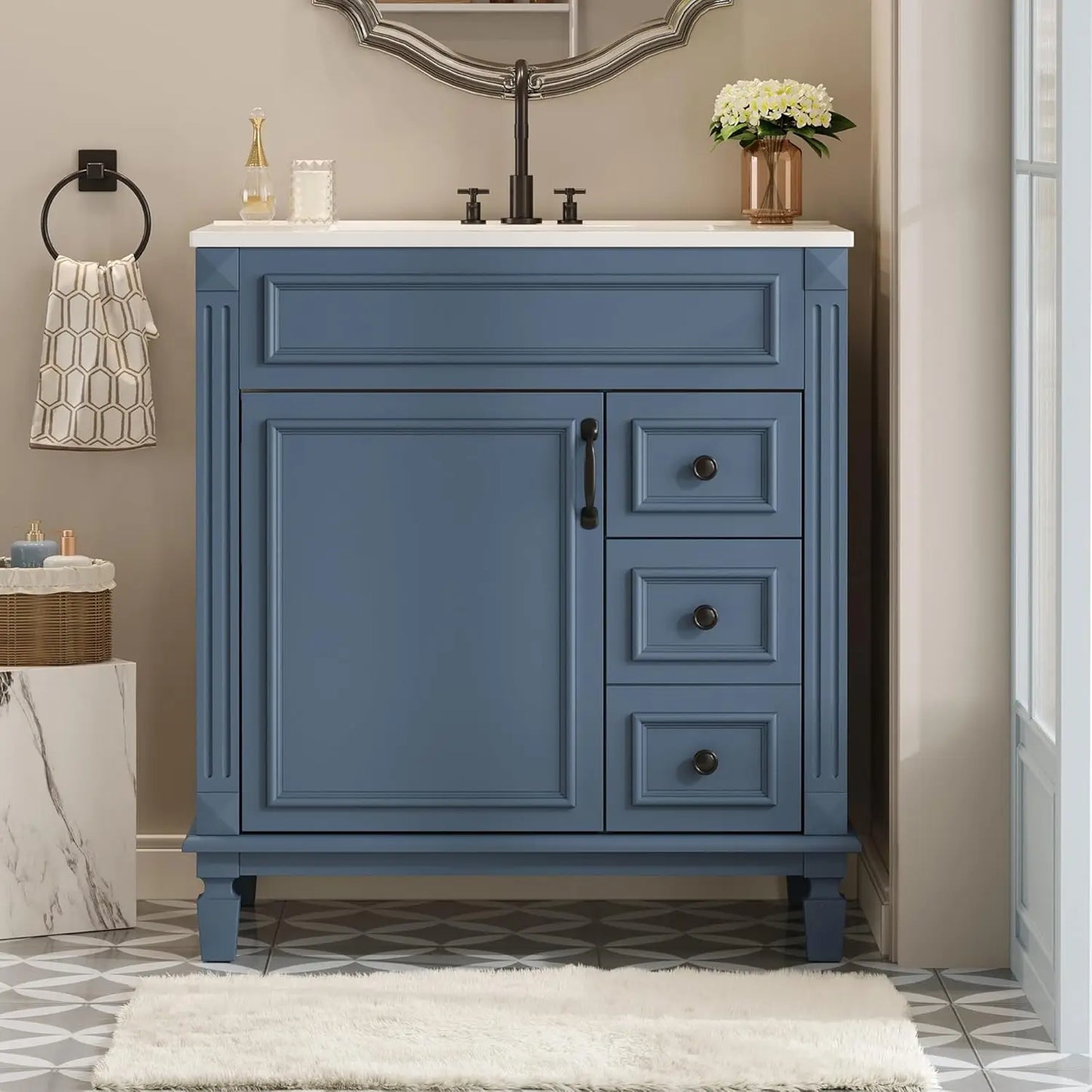 Modern Bathroom Vanity Cabinet With Single Sink And Towel Bar