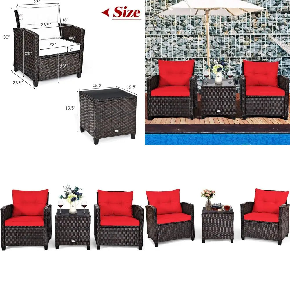 3-Piece Outdoor Patio Set With Washable Cushions And Glass Top