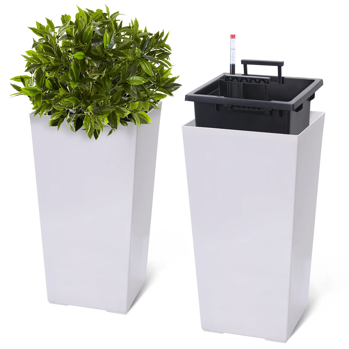TWISTER.CK Set Of 2 Plant Pots With Drainage Holes And Water Level Monitor