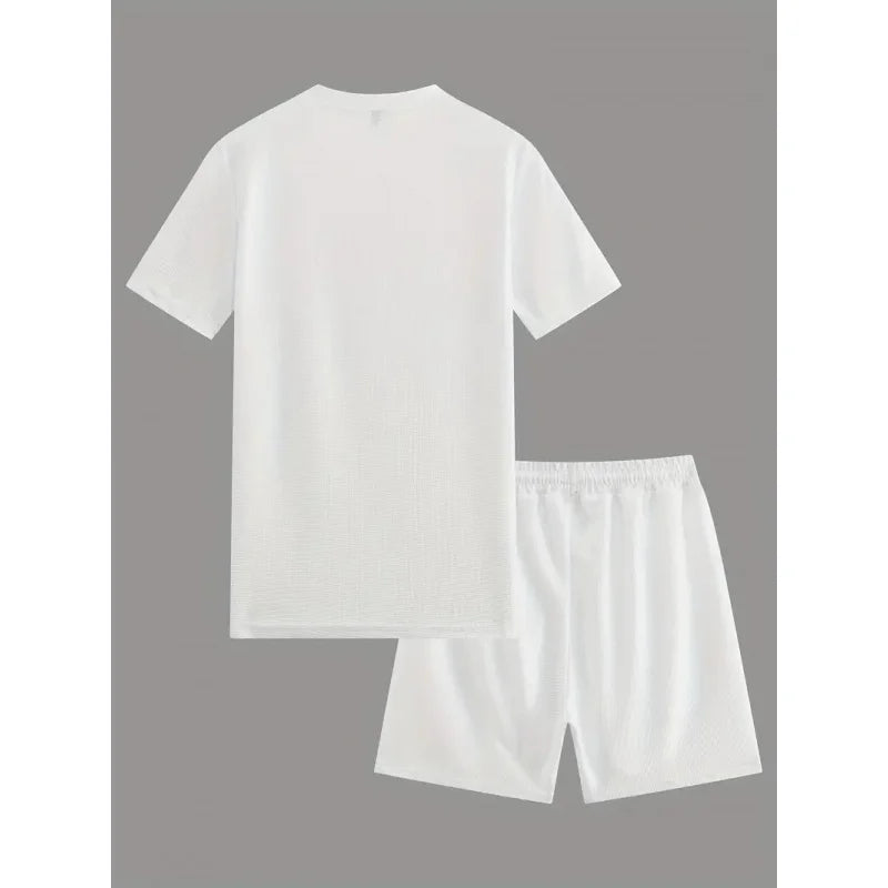 Men's 2-Piece Casual Sportswear Set Knit Tee With Pocket Shorts