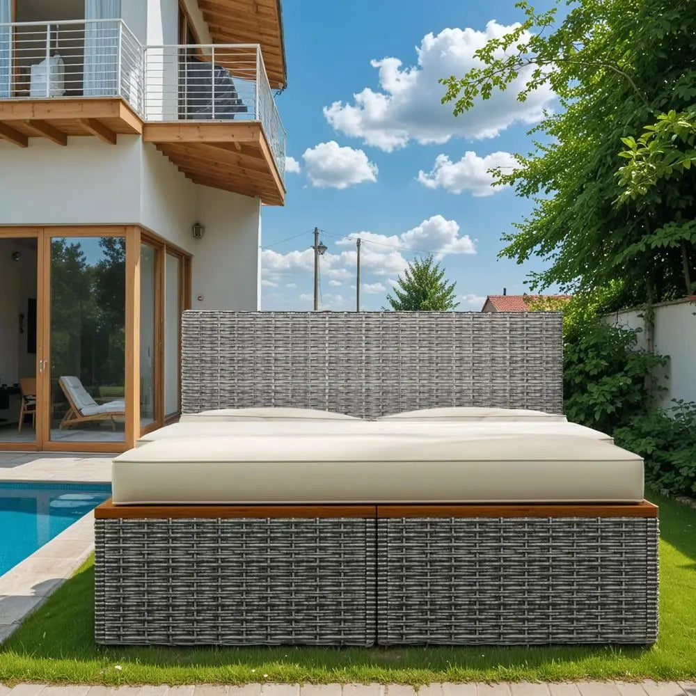 Rattan Daybed With Side Tables And Storage Ottoman