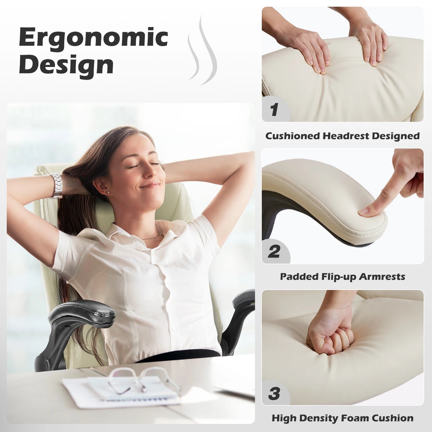 Executive High-Back Office Chair with Flip-Up Armrests