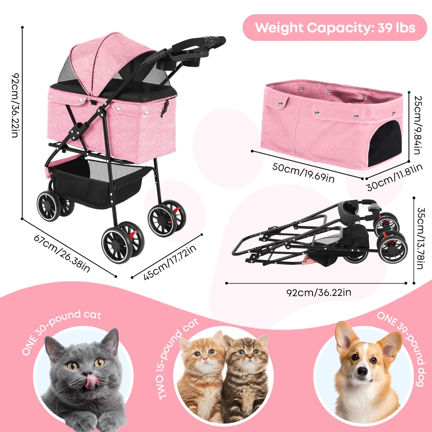 CHIHUAHUA Pet Stroller For Dogs And Cats With Alloy Frame