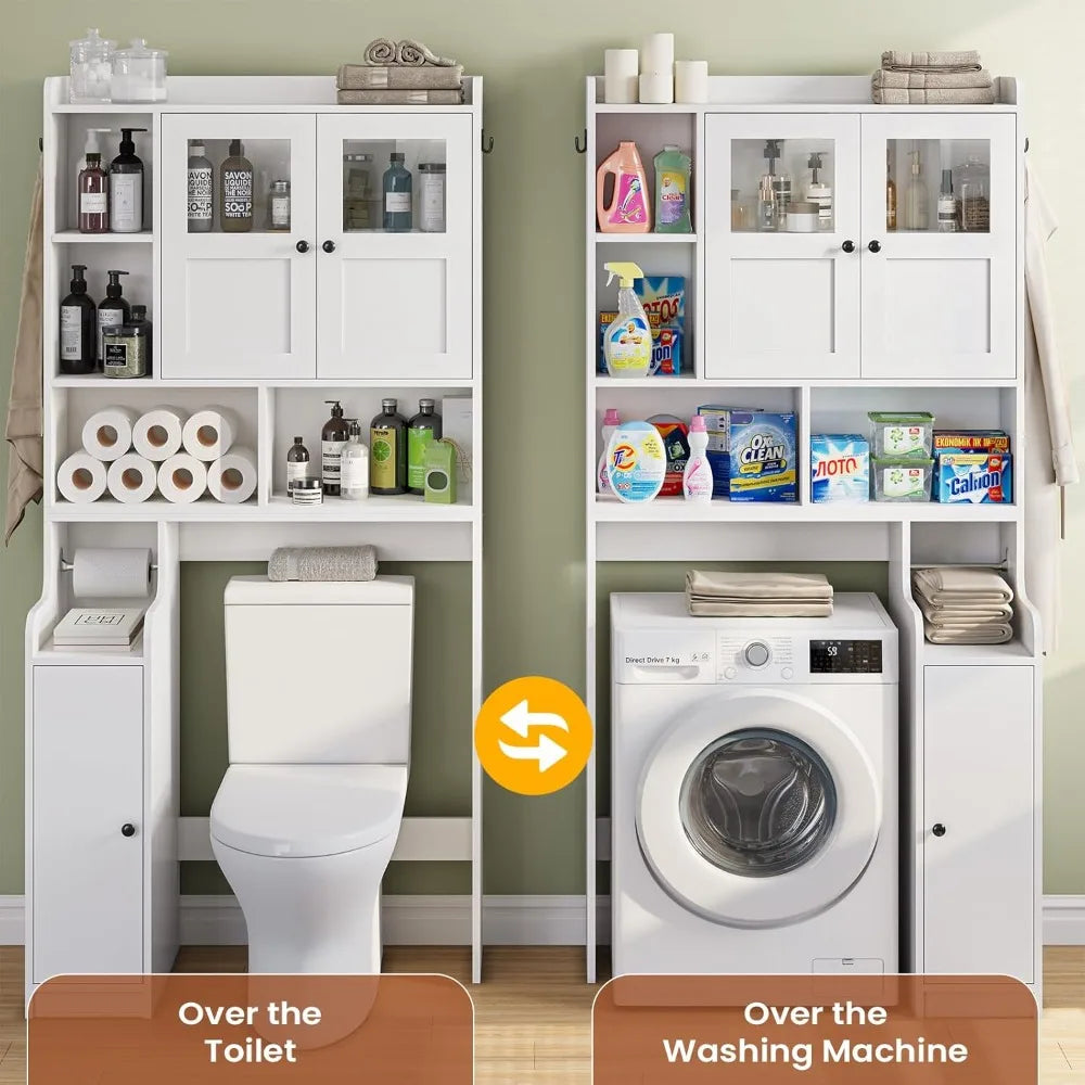 Over Toilet Storage Cabinet With Glass Doors For Bathrooms